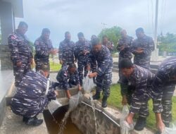 Danlanal Bintan Tabur Bibit Ikan Nila Untuk Mengurangi Pertumbuhan Jentik Nyamuk di Lingkungan Sekitar
