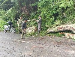 Gerak Cepat Atasi Kemacetan, Dandim 0106/Aceh Tengah Turunkan Anggota Bersihkan Kayu Tumbang