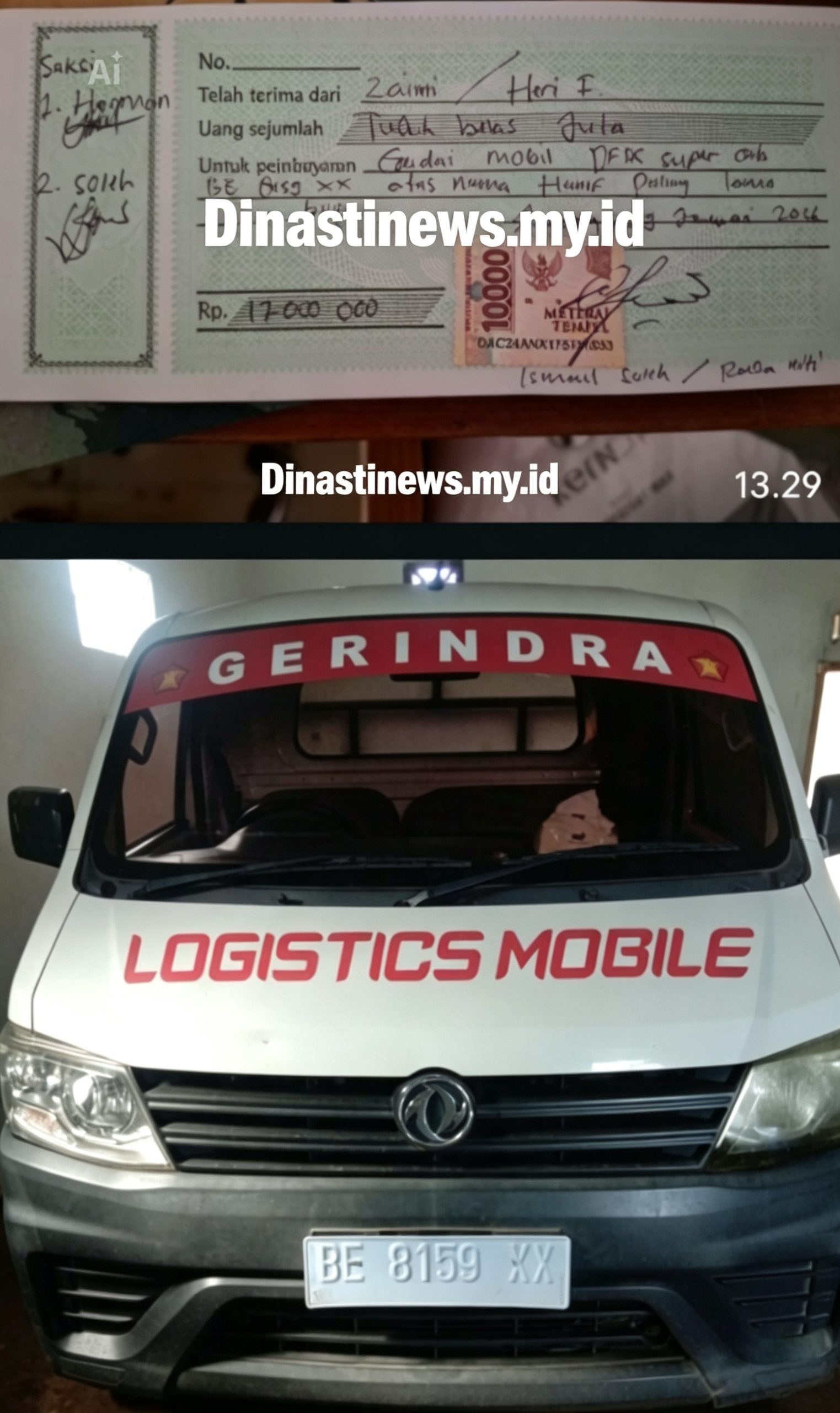 Diduga Wakil Ketua DPRD Lampung Timur Dari Partai Gerindra Hanif Fauzi,SE Menggelapkan Mobil Partai Gerindra