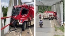 Truk Tangki BBM Tabrak Jembatan Baja di Melawi, Dentuman Keras Gegerkan Warga Belimbing
