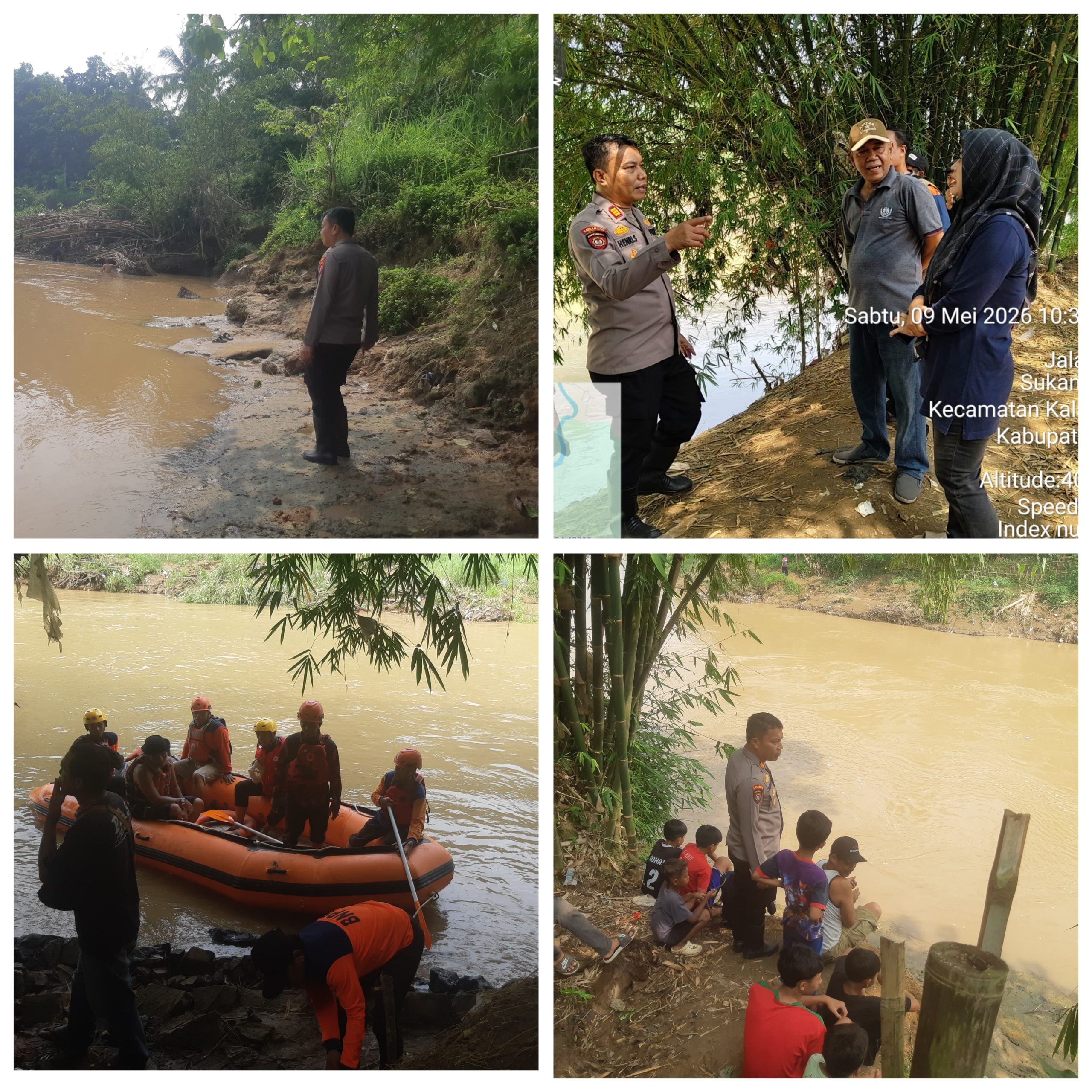 Kapolsek Rangkasbitung Polres Lebak Bersama Camat Kalanganyar,Monitoring Pencarian di Duga Korban Tenggelam di Sungai Cisimeut