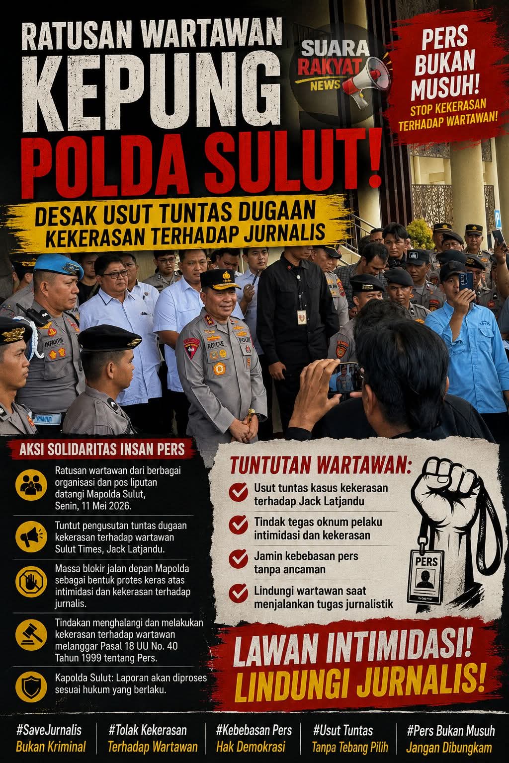 Ratusan Wartawan Kepung Polda Sulut, Desak Usut Tuntas Dugaan Kekerasan