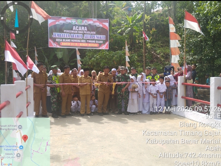 Danramil 03/TG Bersama Forkopimcam Hadiri Acara Peusijuk Dan Peresmian Jembatan Aramco Alur Pungkeh